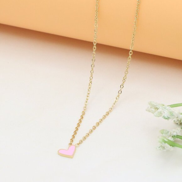 Heart Charm Yellow Necklace with Pink Enamel, XPNL0369 - Picture 2 of 13